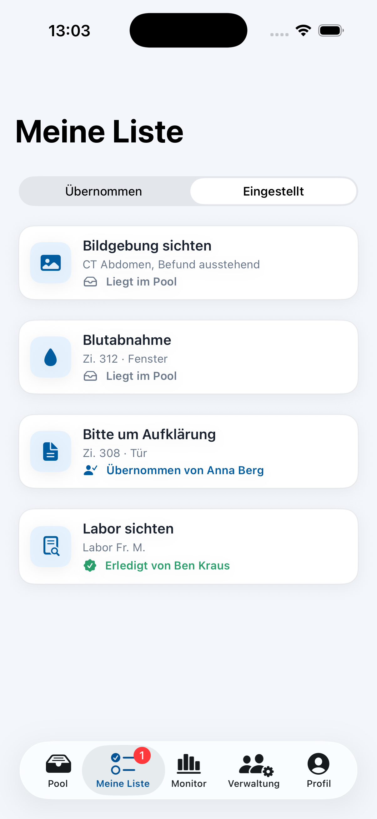 Workshare-App – Meine Liste